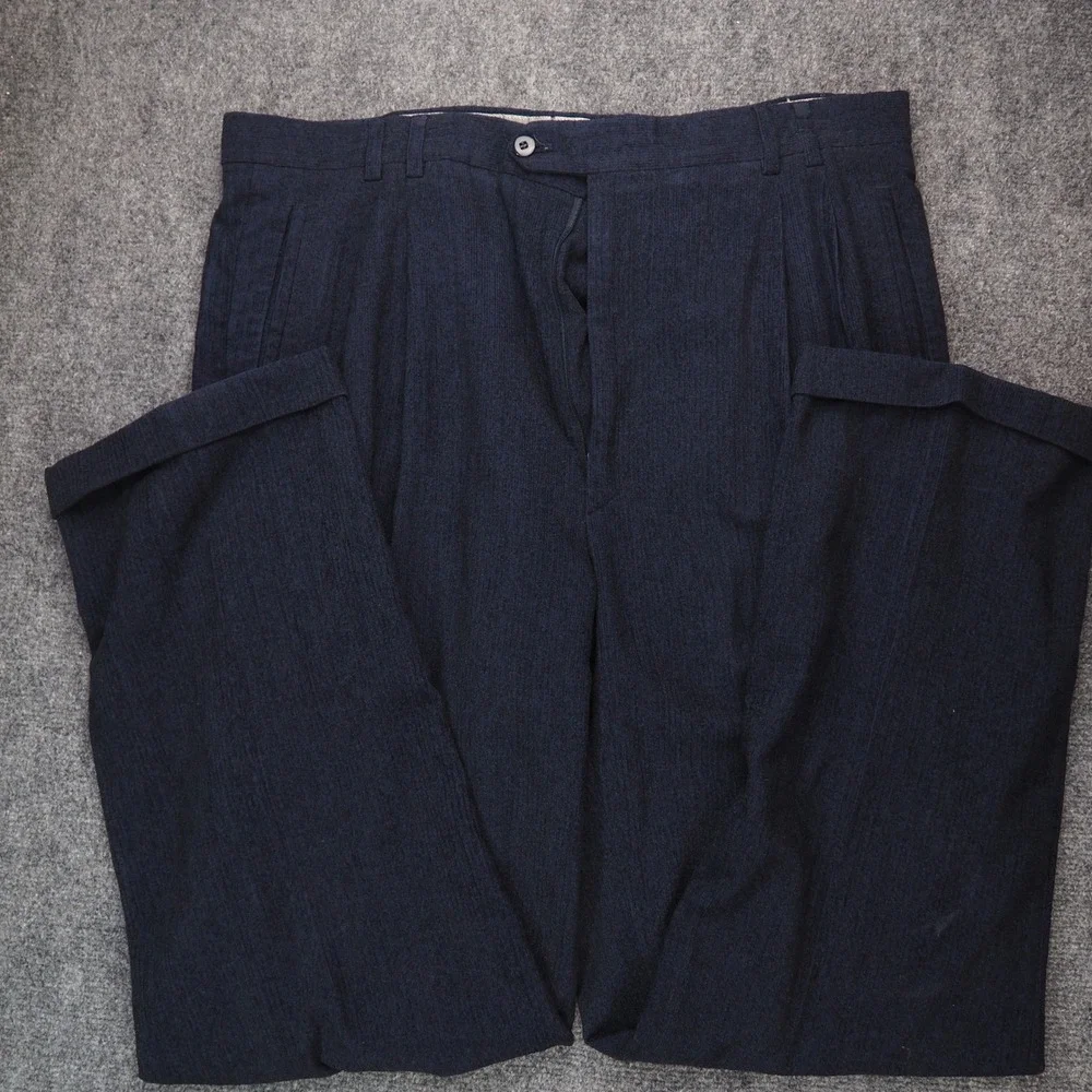 St. Croix Pants Mens 38 Pleated Navy Blue Textured Made in Italy Luxury Cuffed